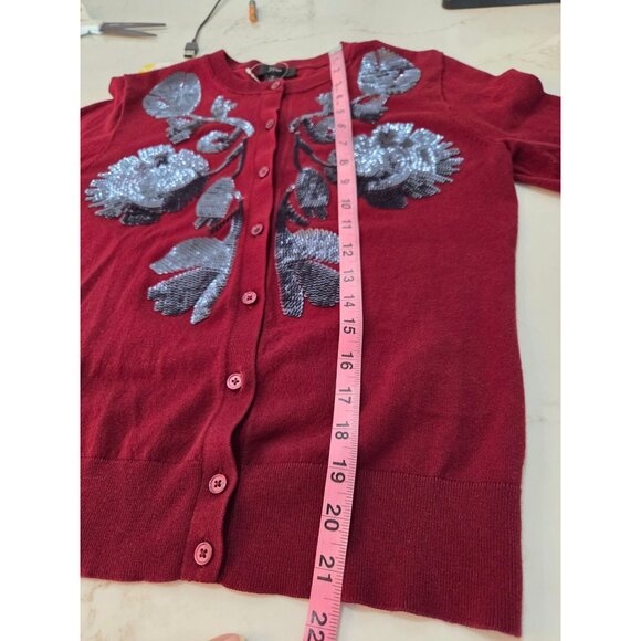 NWOT J. Crew Sequin Floral Embroidered Jackie Cardigan Small Red Unique Elegant - Picture 9 of 11